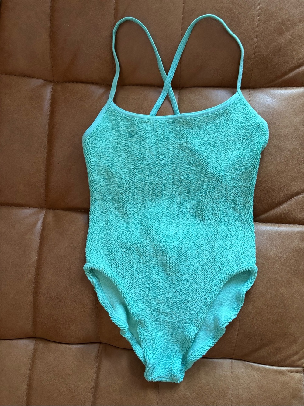 Hunza G OG Bow Back Crinkle Swimsuit Aqua Blue - Picture 2 of 5